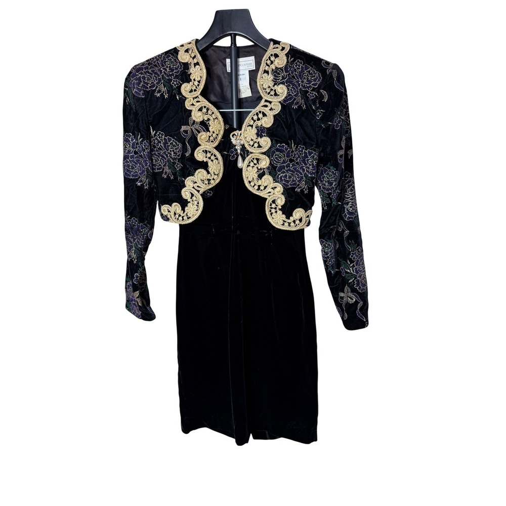 Scott McClintock Vintage Black Velvet Floral Embroidered Dress Jacket Set 6P